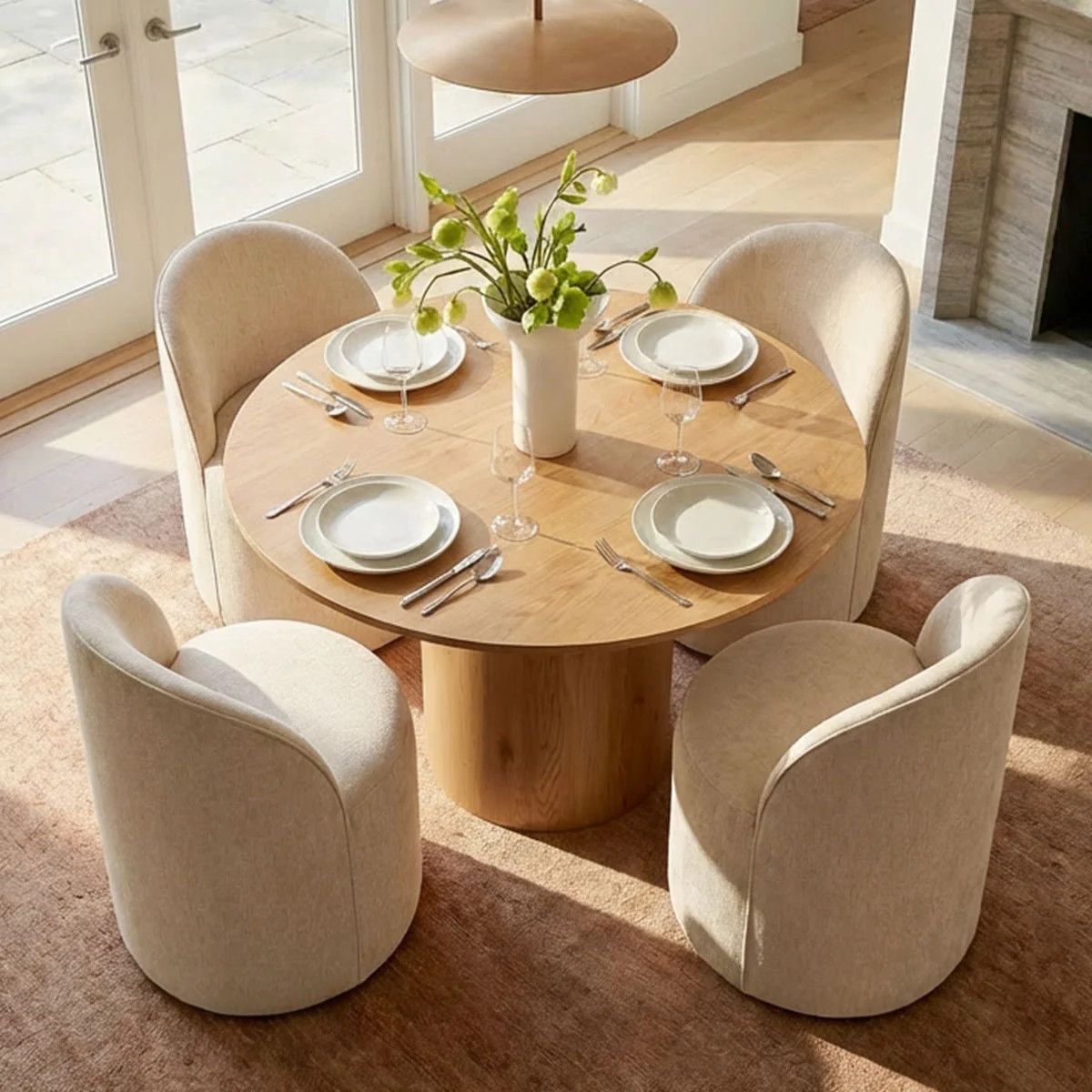 4 - Person Dining Table Sets With Round Table & 4 Upholstered Fabric Chairs | Wayfair North America