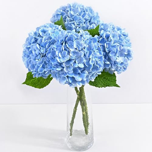 Yastouay 3 Pcs Real Touch Hydrangea Artificial Flowers, 21" Blue Full Faux Hydrangea Flowers Latex Fake Flowers for Home Decor Party Floral Arrangements Wedding Bouquets Centerpieces Outdoor Decor | Amazon (US)