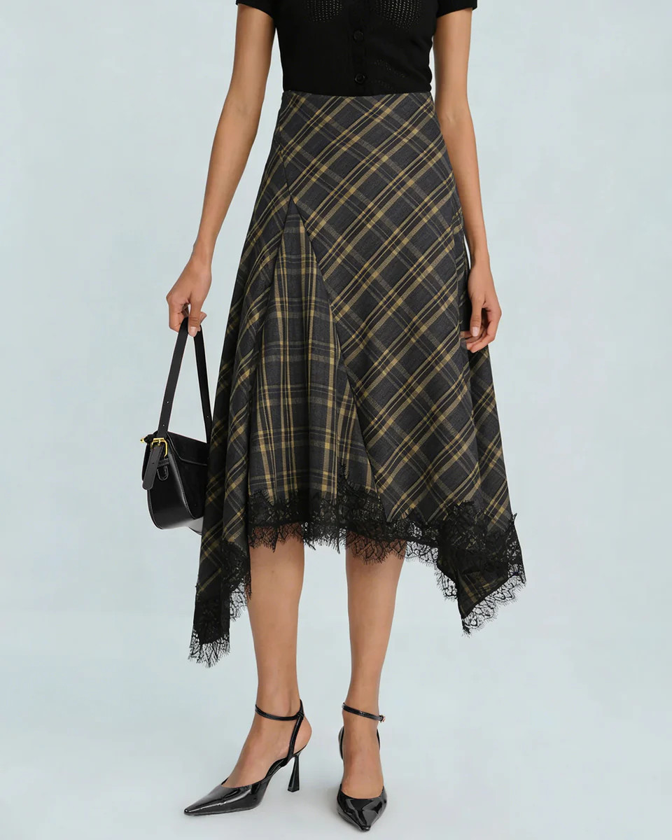 Brown Plaid A-Line Midi Skirt | rihoas.com