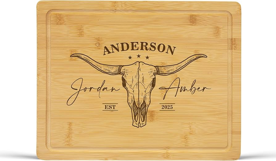 Southwest Cow Skull Custom Cutting Board - Engraved Wooden Cutting Board - Gift for Wedding, Brid... | Amazon (US)