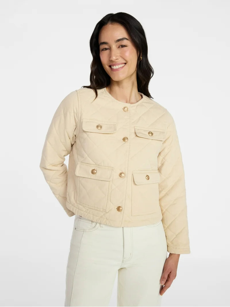 Time and Tru Women's Quilted Cotton Jacket, Sizes XS-XXXL | Walmart (US)