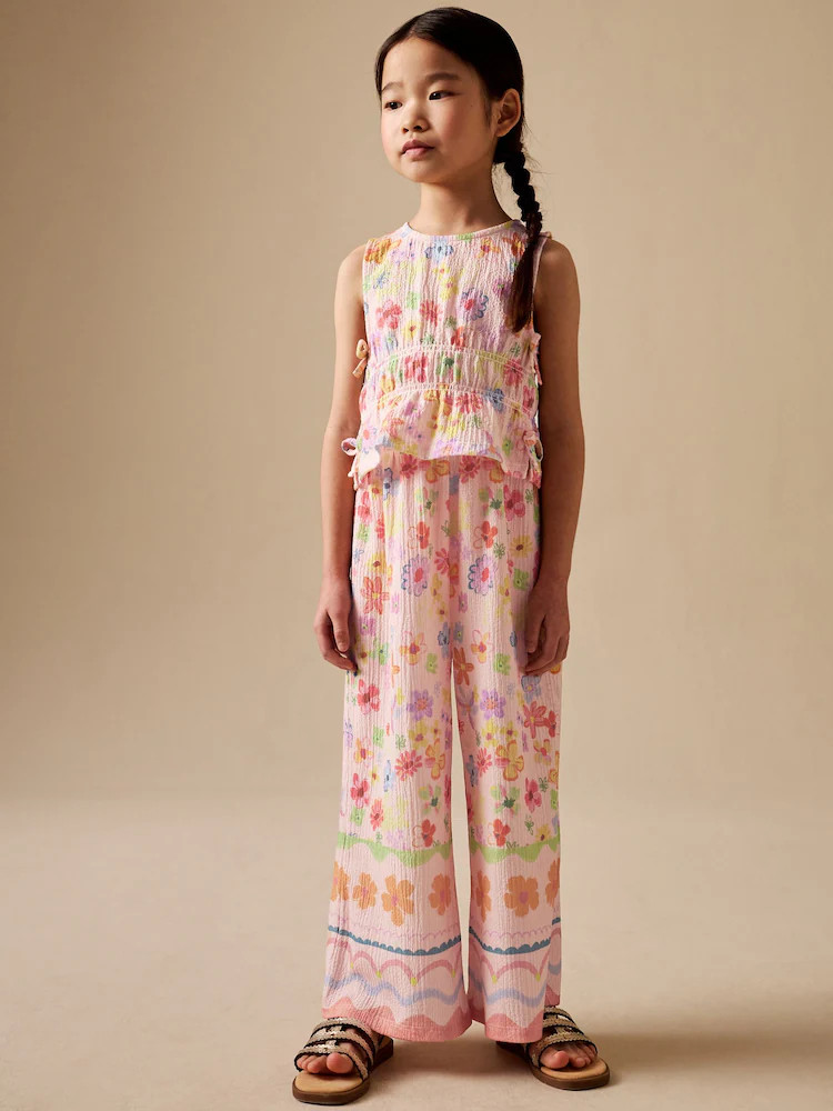 Flower Print Top And Wide Leg Trousers Set (3-16yrs) | Next US