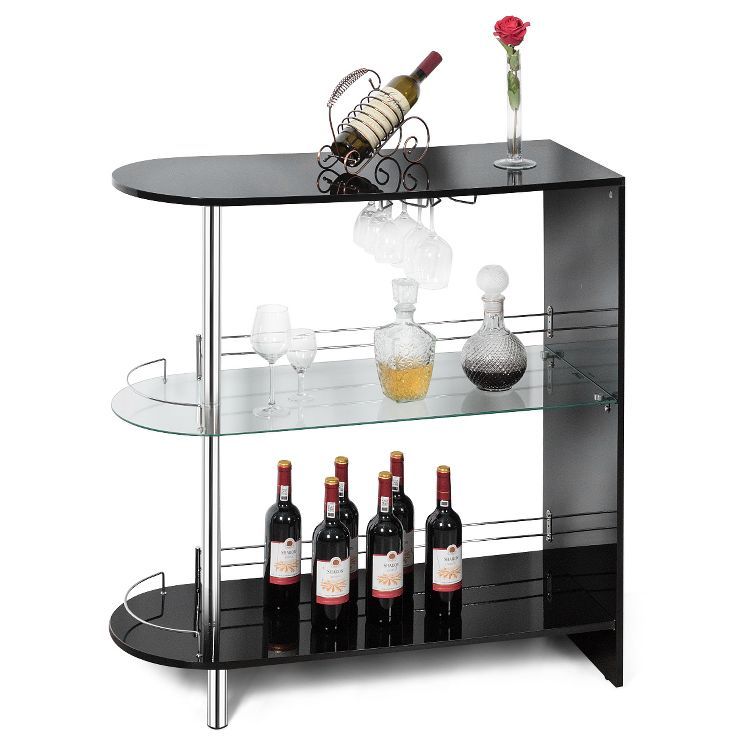 Costway Wine Rack Unit w/Tempered Glass Shelf & Glass Holders Glossy  Black | Target