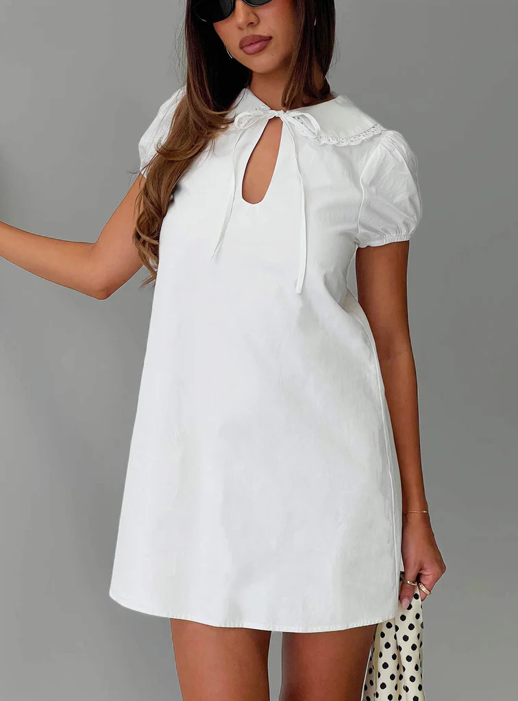You've Got Mail Lace Trim Keyhole Mini Dress White | Princess Polly US