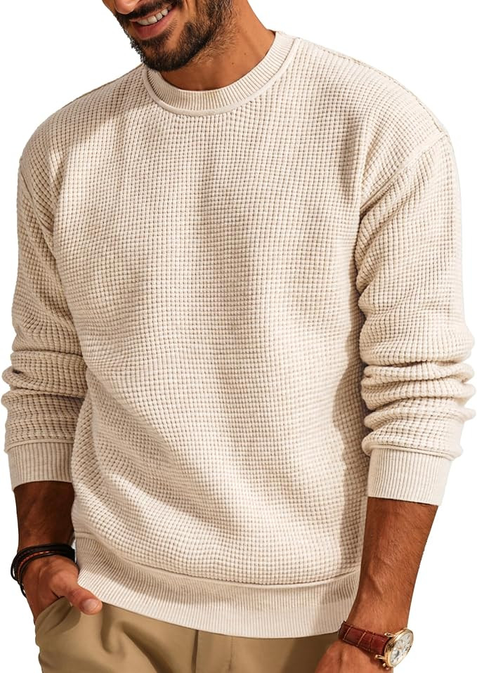 PJ PAUL JONES Mens Sweater Crewneck Knit Sweaters Casual Waffle Pullover Sweater for Men | Amazon (US)