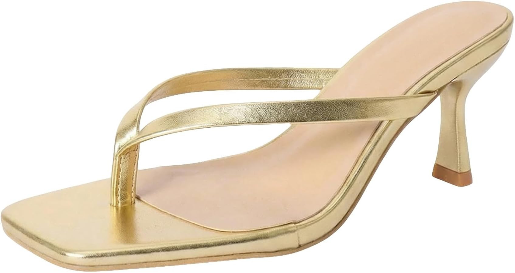 MakeMeChic Women's Metallic Kitten Heel Sandals Square Toe Slip on Flip Flop Heels | Amazon (US)