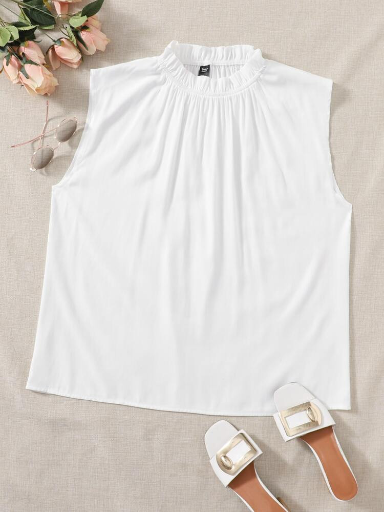Plus Ruffle Neck Sleeveless Blouse | SHEIN