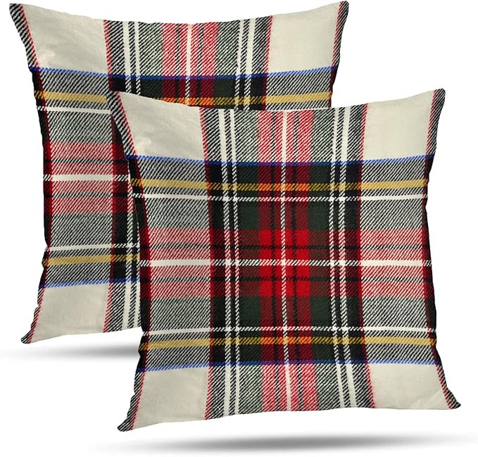 Batmerry Plaid Pillow Covers 18x18 Inch Set of 2, Scottish Tartan Red and White Wool Plaid Patter... | Amazon (US)