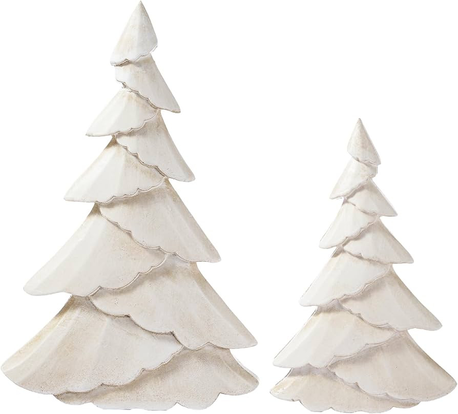 RM ROOMERS Wooden Christmas Tree Figurine Set of 2, White Tree Figurines, Decorative Trees for Ta... | Amazon (US)