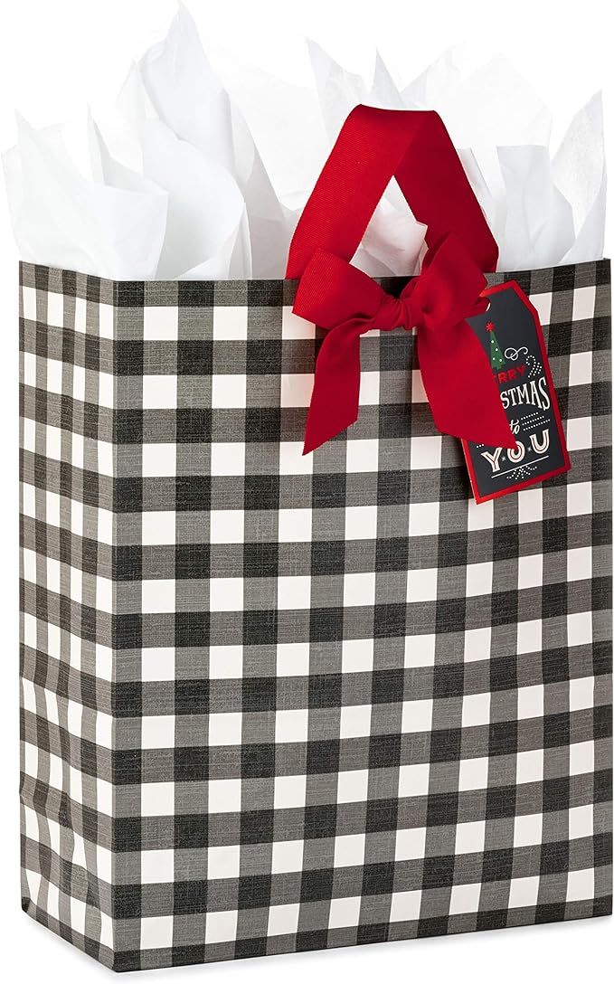 Hallmark 15" Extra Large Christmas Gift Bag with Tissue Paper (Black Buffalo Plaid with Red Bow) | Amazon (US)