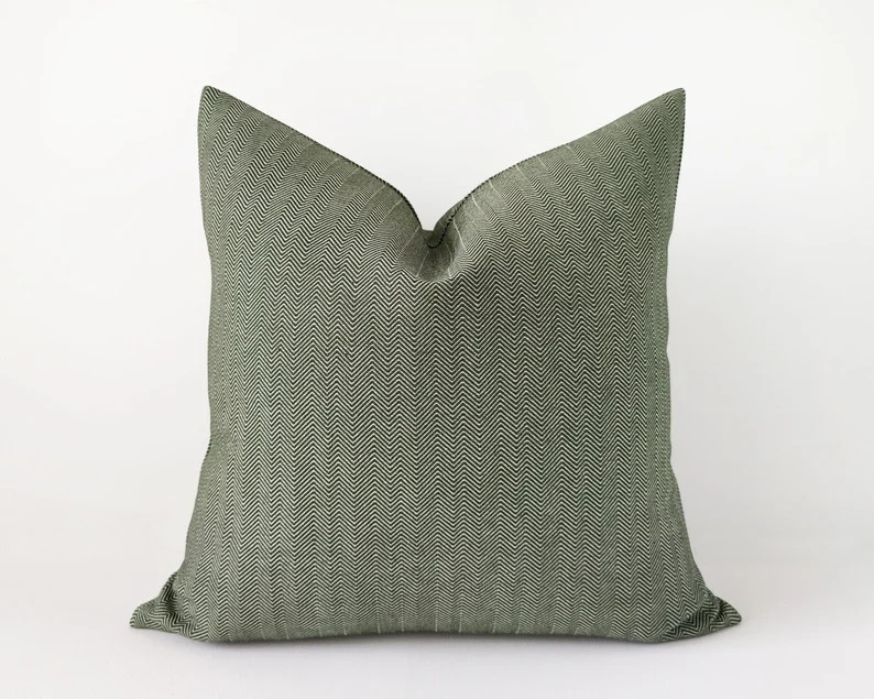 Dark Sage Green Herringbone Decorative Pillow Cover Earth Tone Cushion Cover in Dark Green Grey 1... | Etsy (US)