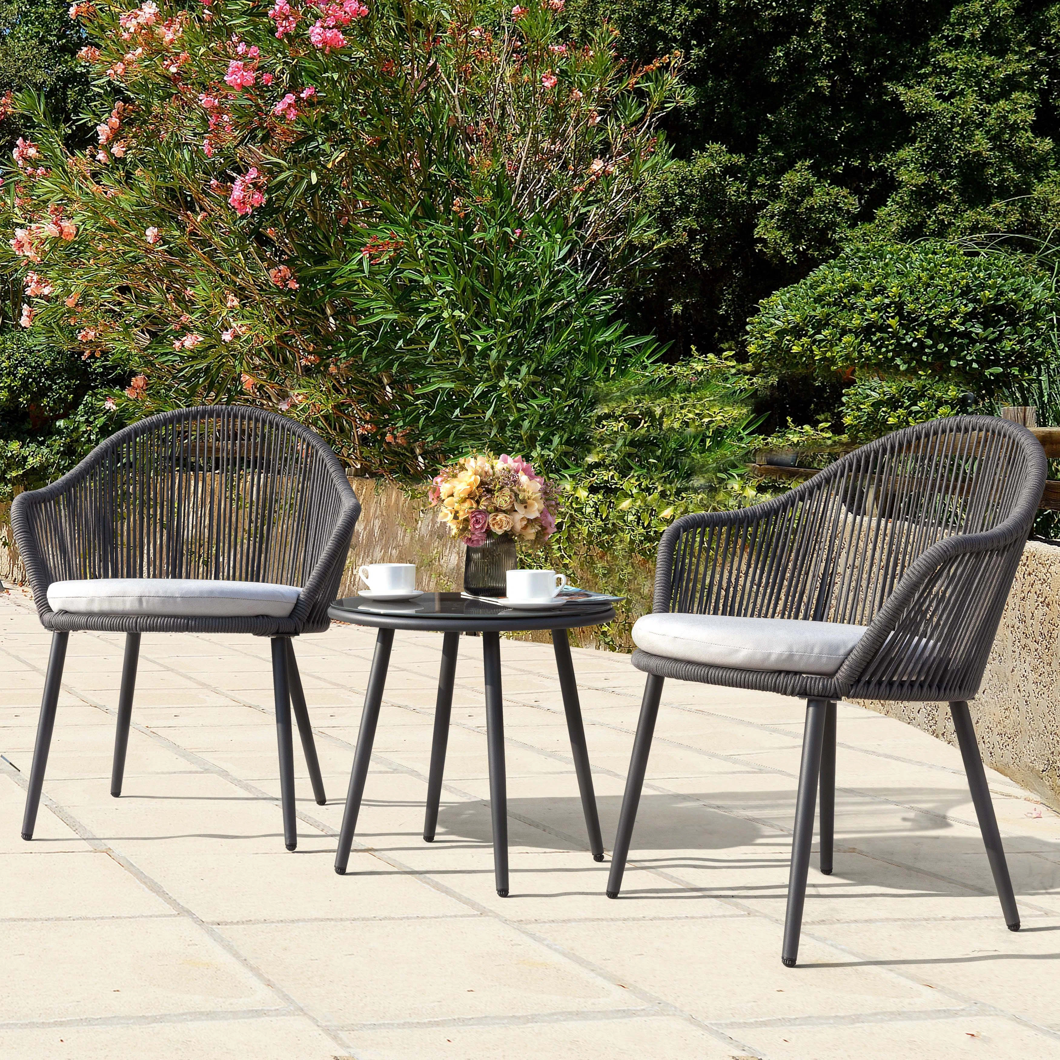 Antwonne Patio Rope 3 Piece Bistro Set With Cushions | Wayfair North America