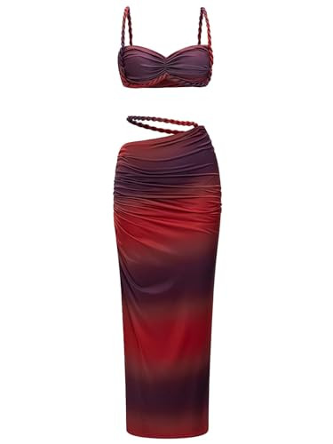 Women's Two Piece Skirt Sets Summer Beach Sexy Ruched Backless Cami Top And Cut Out Skirt Night O... | Amazon (US)