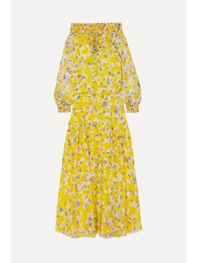 Eywasouls Malibu - Monique Off-the-shoulder Shirred Floral-print Chiffon Maxi Dress - Yellow | NET-A-PORTER (US)