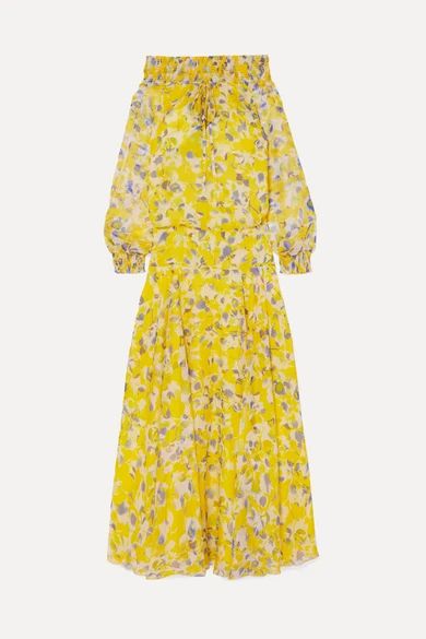 Eywasouls Malibu - Monique Off-the-shoulder Shirred Floral-print Chiffon Maxi Dress - Yellow | NET-A-PORTER (US)