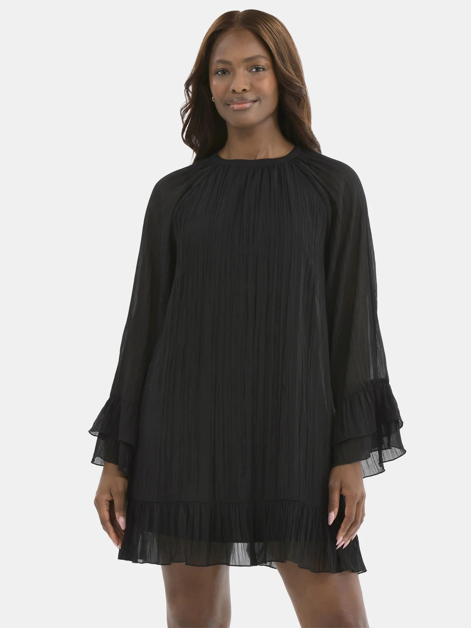 Time and Tru Women's and Women's Plus Crinkle Mini Dress with Back Tie, Sizes XS-4X - Walmart.com | Walmart (US)