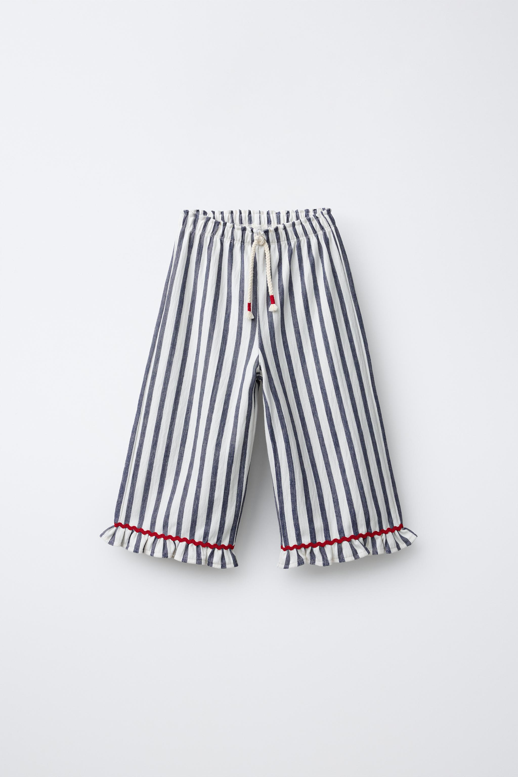 WOVEN STRIPED RUFFLE PANTS | Zara US
