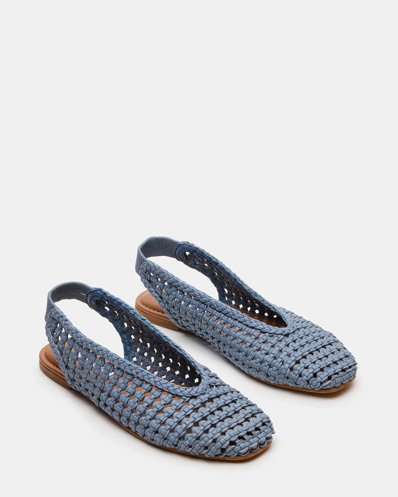 RUMI Blue Leather Woven Slingback Round-Toe Women's Flat | Steve Madden (US)