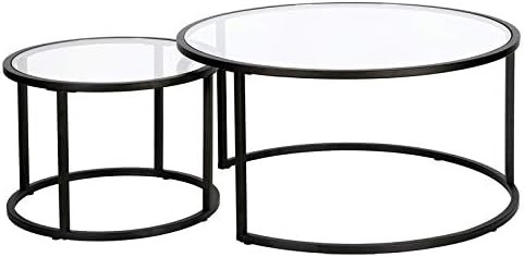 Pemberly Row Metal Double Nested Round Coffee Table in Black with Glass Top | Amazon (US)