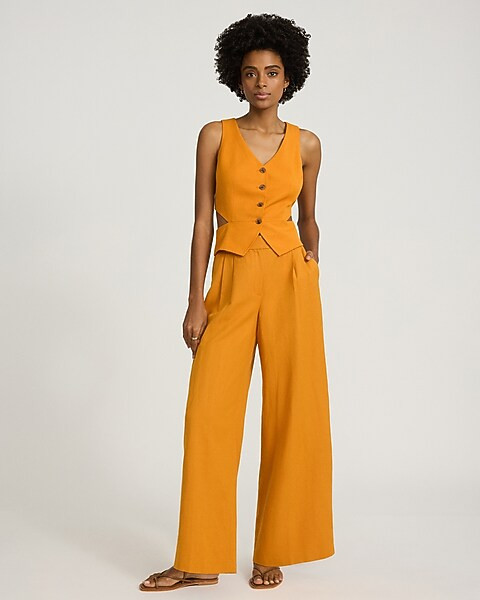 Linen-Blend High Waisted Relaxed Trouser | Express