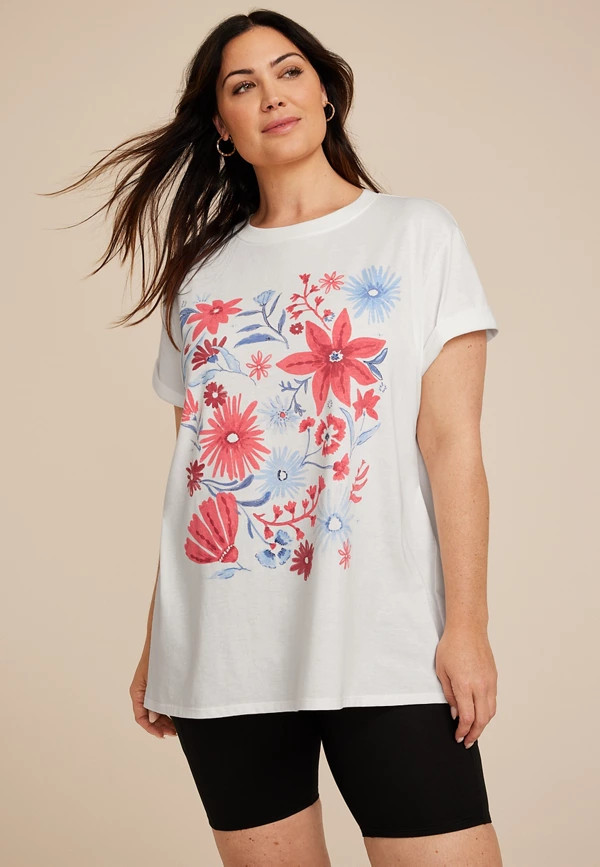 Plus Size Watercolor Floral Oversized Fit Graphic Tee | Maurices