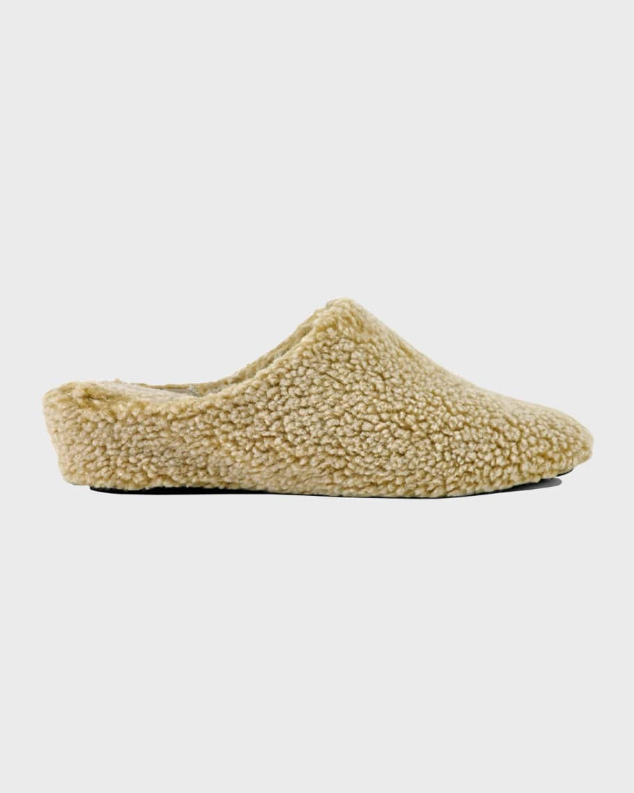 Jacques Levine Faux-Fur Wedge Slippers | Neiman Marcus