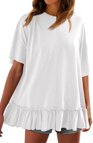 Tankaneo Womens Peplum Oversized Tshirt Summer Flowy Casual Shirt Dress Crew Neck Pleated Babydol... | Amazon (US)