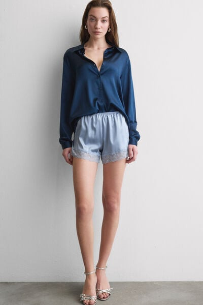 Intimissimi Lace Trim Silk Shorts Woman Light Blue Size S | Intimissimi (US)