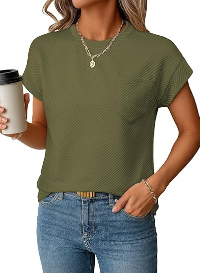 EVALESS Womens Summer Tops Crewneck Cap Sleeve Dressy Casual Business Textured Solid Loose Basic ... | Amazon (US)