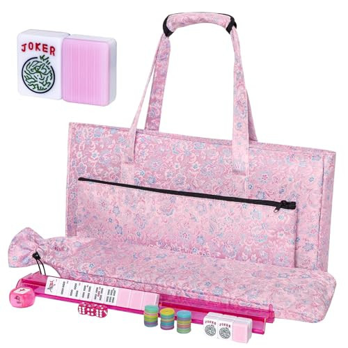 TIASUSAN American Mahjong Game Set, 166 Pink Tiles, Pink Bag and Entire Accessories, 4 All-in-One Rack/Pushers, Mahjong Tiles Set | Amazon (US)