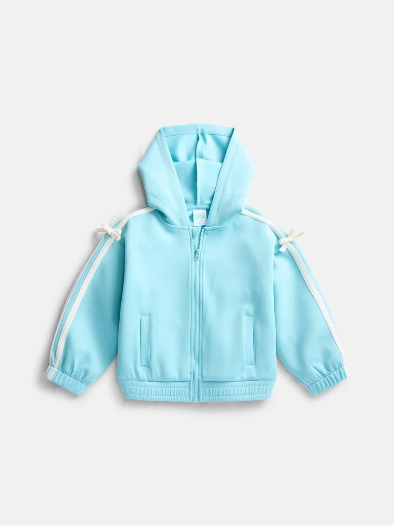 Wonder Nation Toddler Girls Full Zip Athletic Hoodie with Side Stripe and Bow, Sizes 12M-5T | Walmart (US)