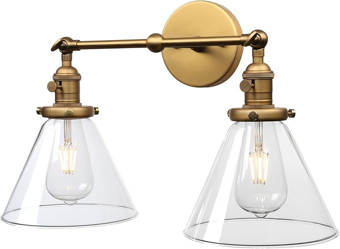 PERMO Double Sconce Vintage Industrial Antique 2-Lights Wall Sconces with Funnel Flared Glass Cle... | Amazon (US)