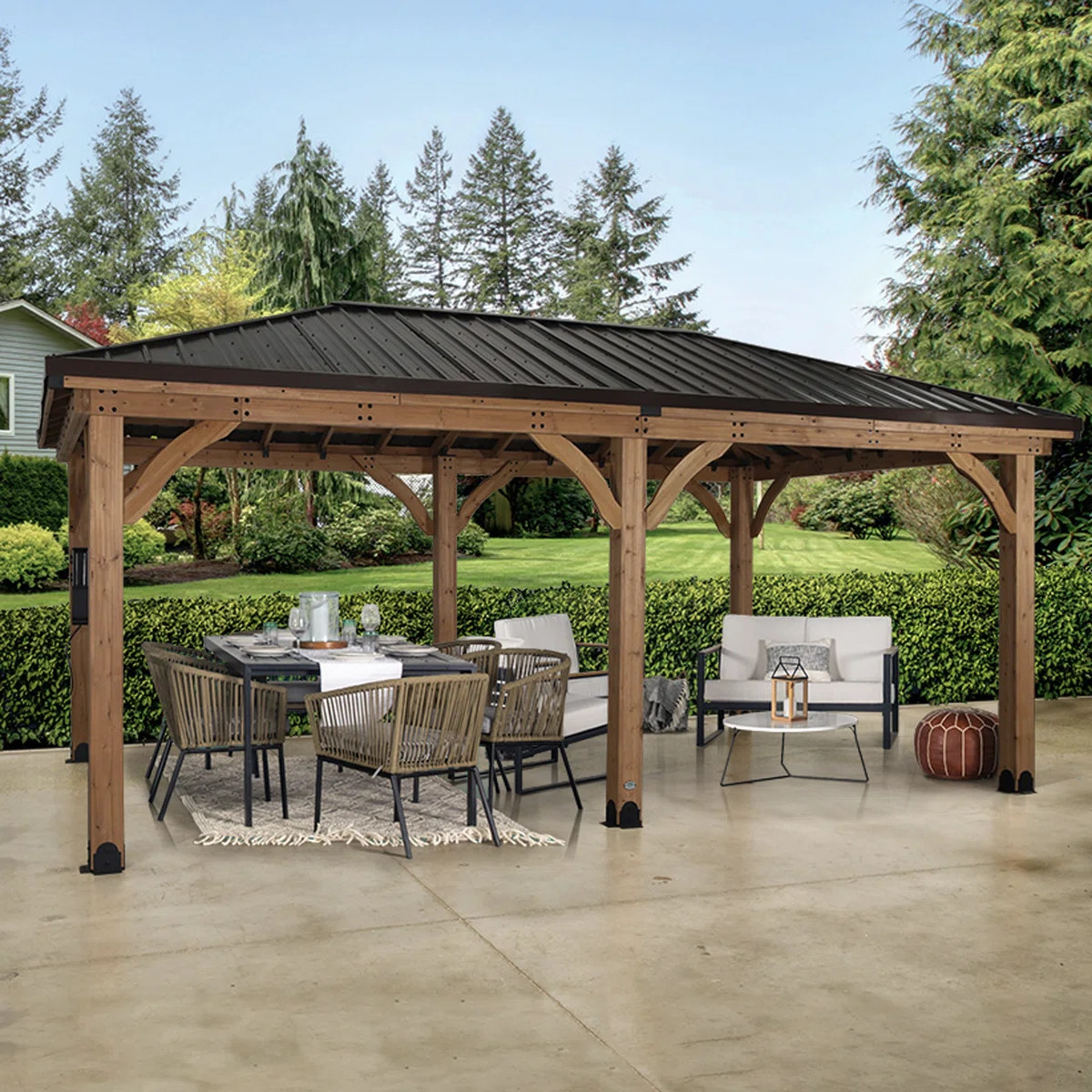 Backyard Discovery Barrington 20' x 12' Cedar Wood Outdoor Patio Gazebo with Hardtop Galvanized S... | Wayfair North America