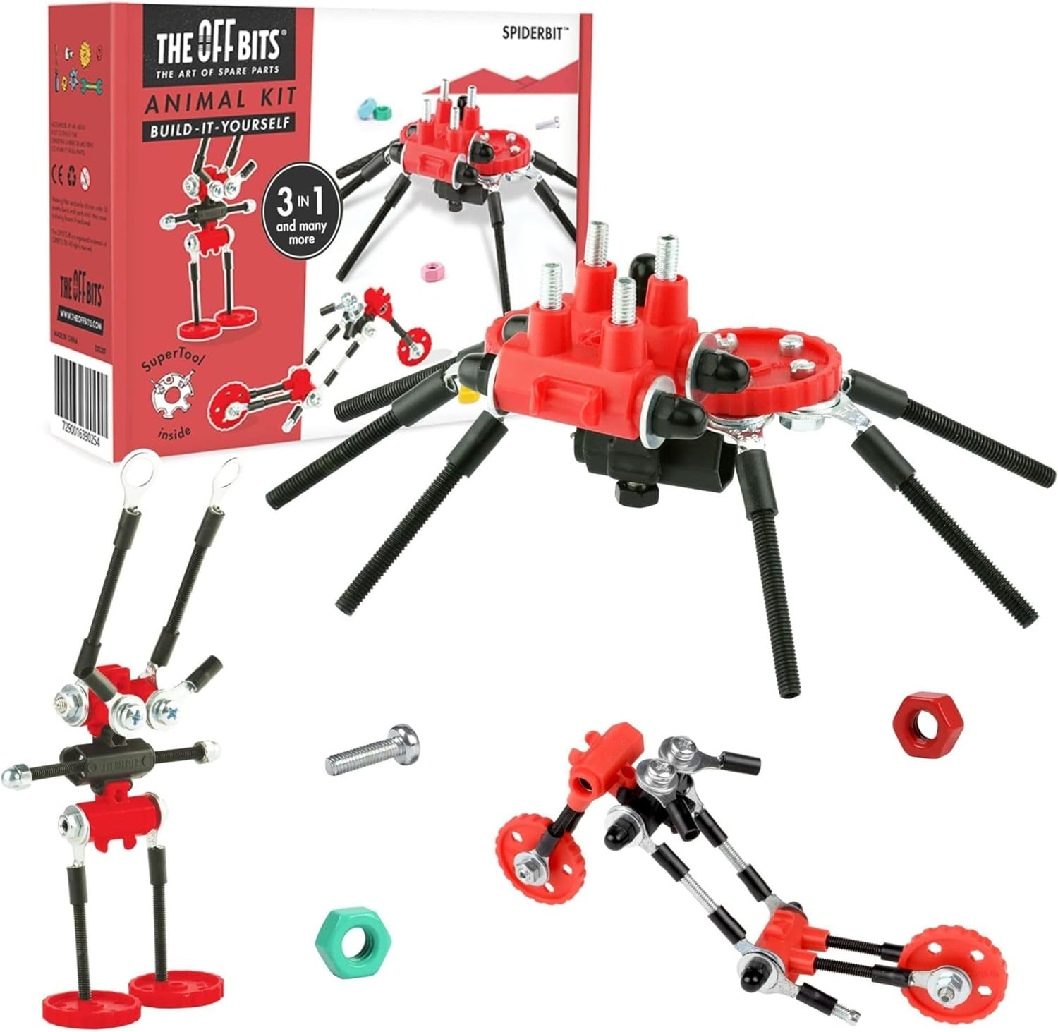 The Off Bits Erector Set: Animal Mini STEM Toys for Kids 6+, Toy Building Sets with Nuts & Bolts, STEM Building Toys Gifts for Boys and Girls (Red Spider) | Amazon (US)