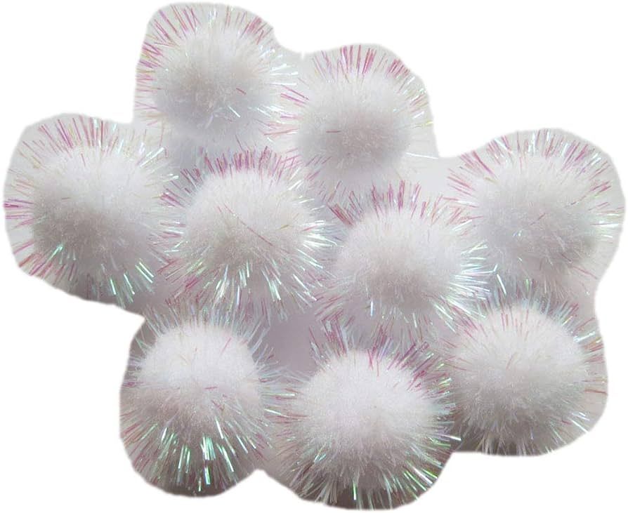 YYCRAFT 50pcs Glitter Tinsel Pom Poms Sparkle Balls for DIY Craft/Party Decoration/Cat Toys(25mm,... | Amazon (US)