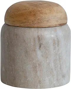 Creative Co-Op Modern Marble Canister with Wood Lid, Natural | Amazon (US)