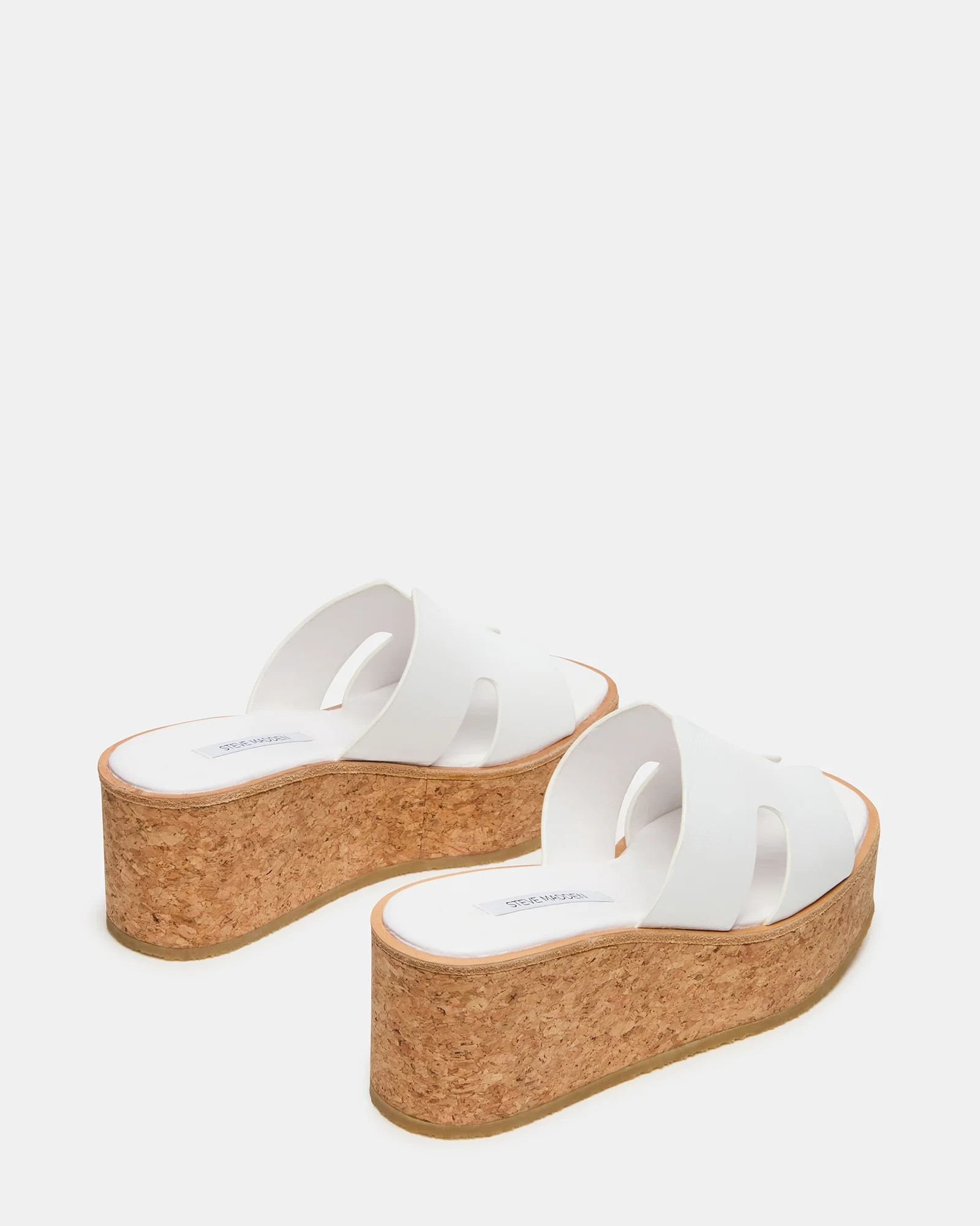 HARMONY White Leather Wedge Mule Cork Platform Women's Sandal | Steve Madden (US)