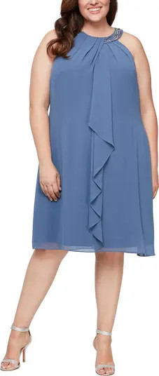 Braid Beaded Neck Chiffon Cascade Ruffle Dress | Nordstrom Rack