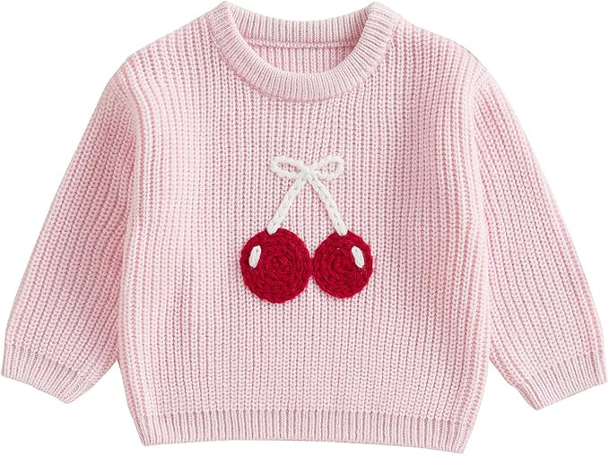 Toddler Baby Girl Embroidery Cherry Sweaters Crew Neck Jumpers Spring Casual Long Sleeve Knitted ... | Amazon (US)