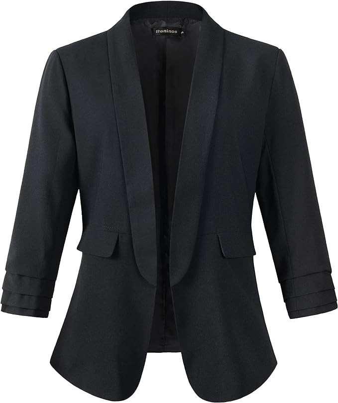 Beninos Womens Casual 3/4 Folding Sleeve Boyfriend Blazer Jacket with No Button | Amazon (US)