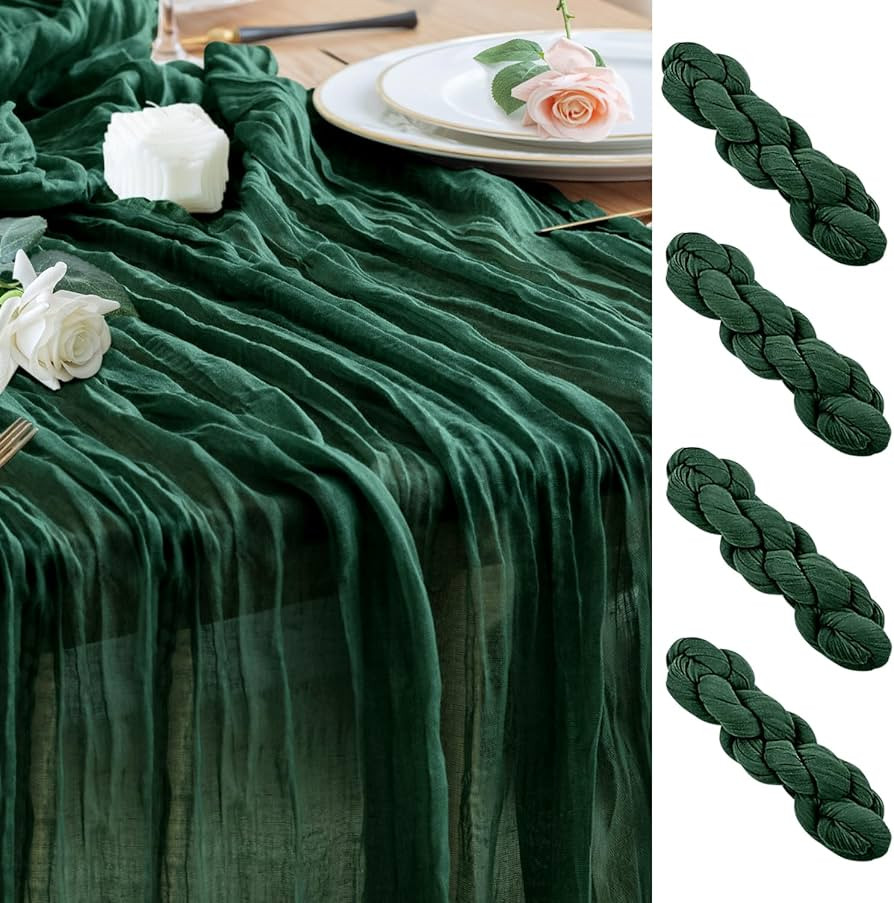Wokceer Cheesecloth Table Runner 4Pack 10FT Emerald Green Christmas Boho Gauze Cheese Cloth Table... | Amazon (US)