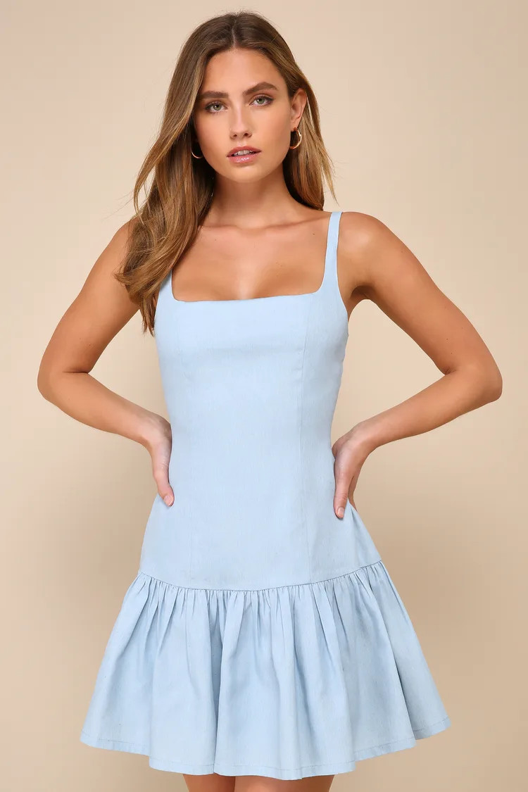 Adorable Concept Blue Lace-Up Backless Drop Waist Mini Dress | Lulus