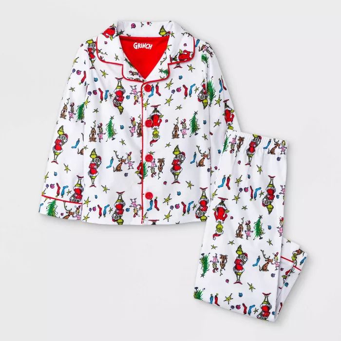 Toddler Boys' Dr.Seuss Grinch Holiday Coat Pajama Set - White | Target