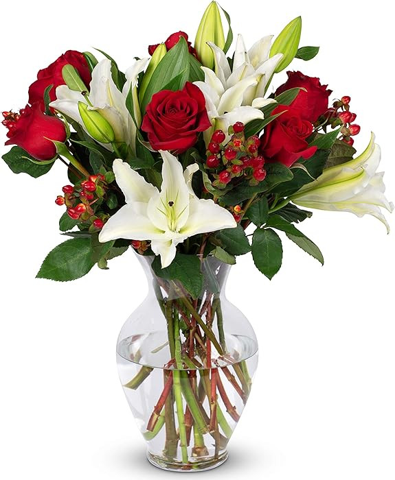 Benchmark Bouquets - Valentine Flower Arrangement - Elegant Red Roses and Lily Flower Bouquet - F... | Amazon (US)