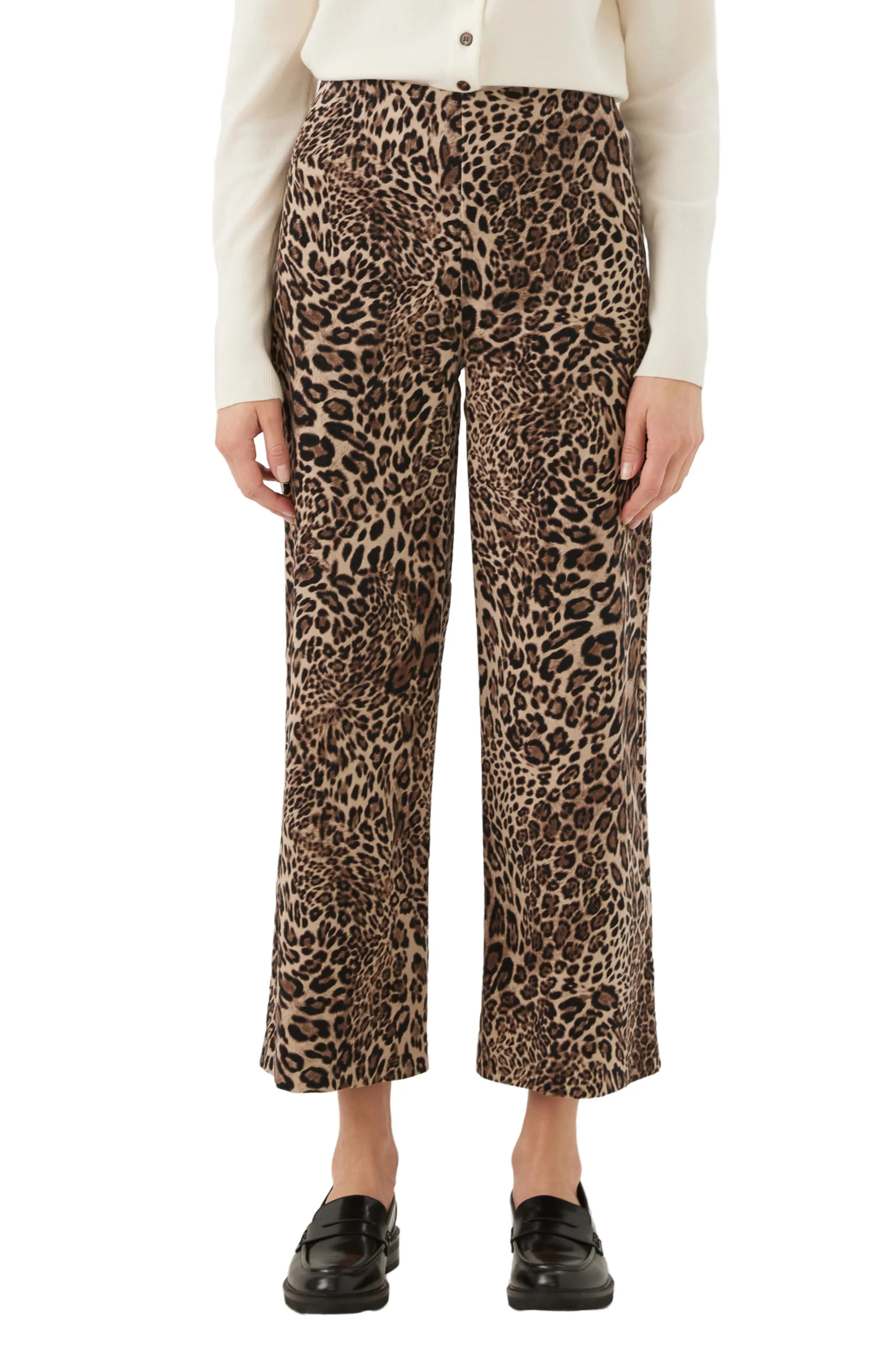 Karen Kane Crop Wide Leg Corduroy Pants in Cheetah at Nordstrom, Size X-Small | Nordstrom