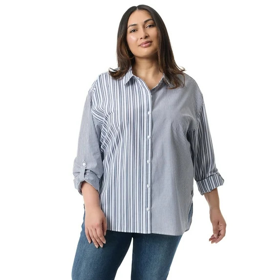 Gloria Vanderbilt Swan Series Women's Plus Amanda Oversized Shirt, Sizes 0X-4X | Walmart (US)