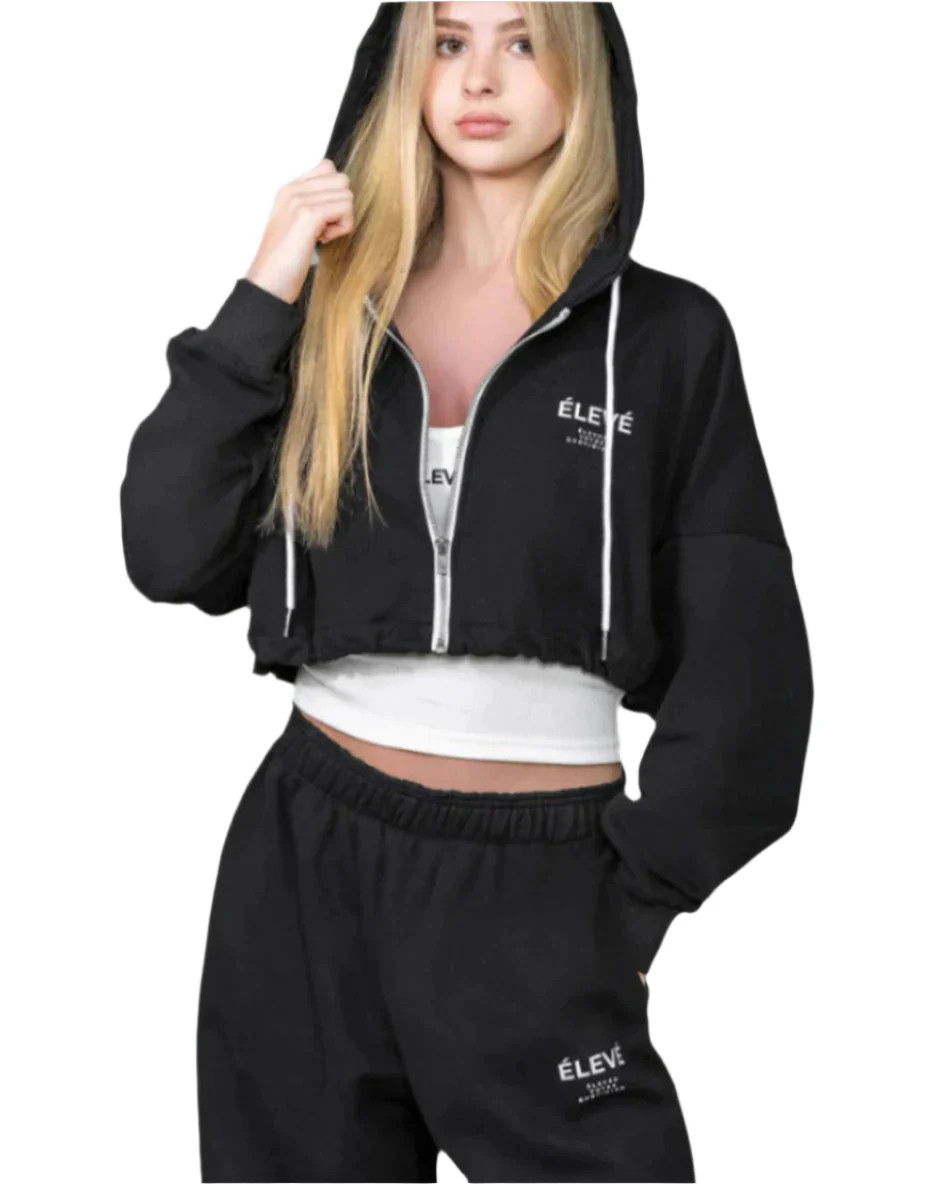 THE DRIFT CROPPED HOODIE \u2013 Women\u2019s Street-Style Zip Hoodie, Ultra-Soft & Stylish | ÉLEVÉ