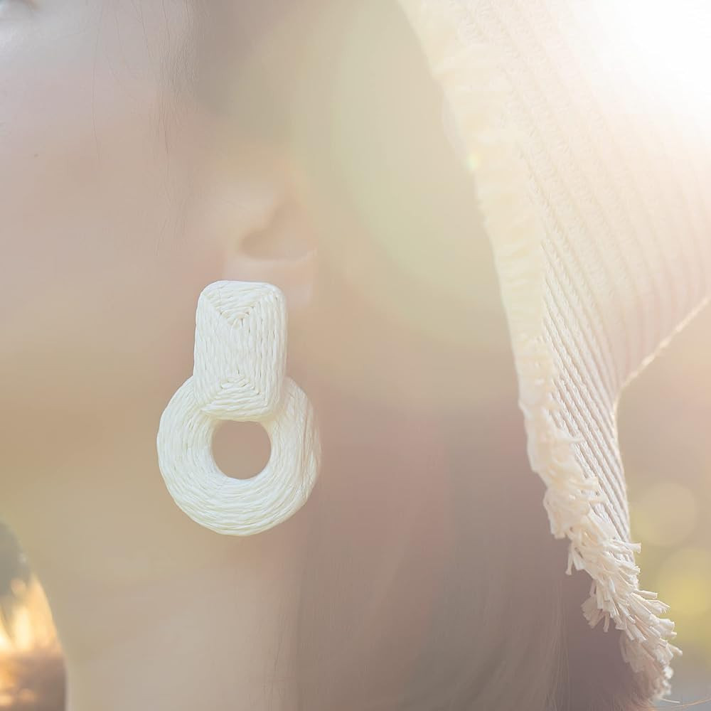 Statement Boho Rattan Dangle Earrings - Handmade Straw Wrap Summer Drop Dangling Earrings for Wom... | Amazon (US)