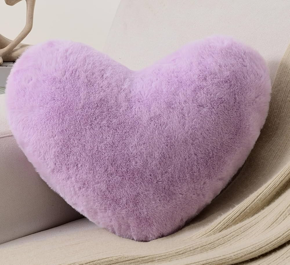 Vdoioe Heart Pillow Fluffy Purple Heart Shaped Throw Pillows Super Soft Faux Rabbit Fur Heart Thr... | Amazon (US)