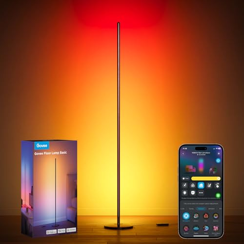 Govee RGBIC Floor Lamp Basic, 1000lm LED Corner Lamp Compatible with SmartThings, Alexa, and Matter, Modern Floor Lamp with Music Sync and 16 Million DIY Colors, Standing Lamp for Bedroom Living Room | Amazon (US)